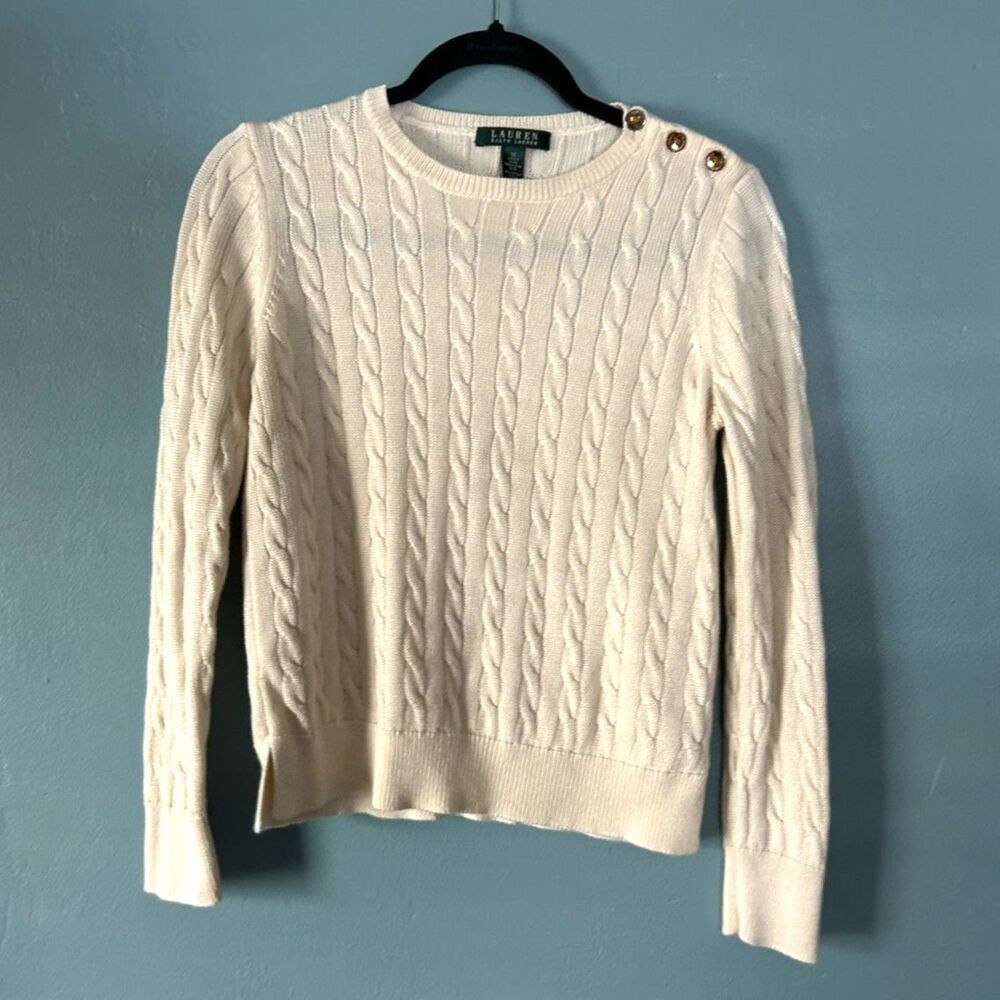 Lauren Ralph Lauren women's beige cable knit sweater size medium